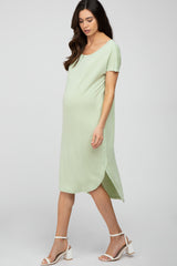 Light Olive Raw Hem Basic Maternity Dress