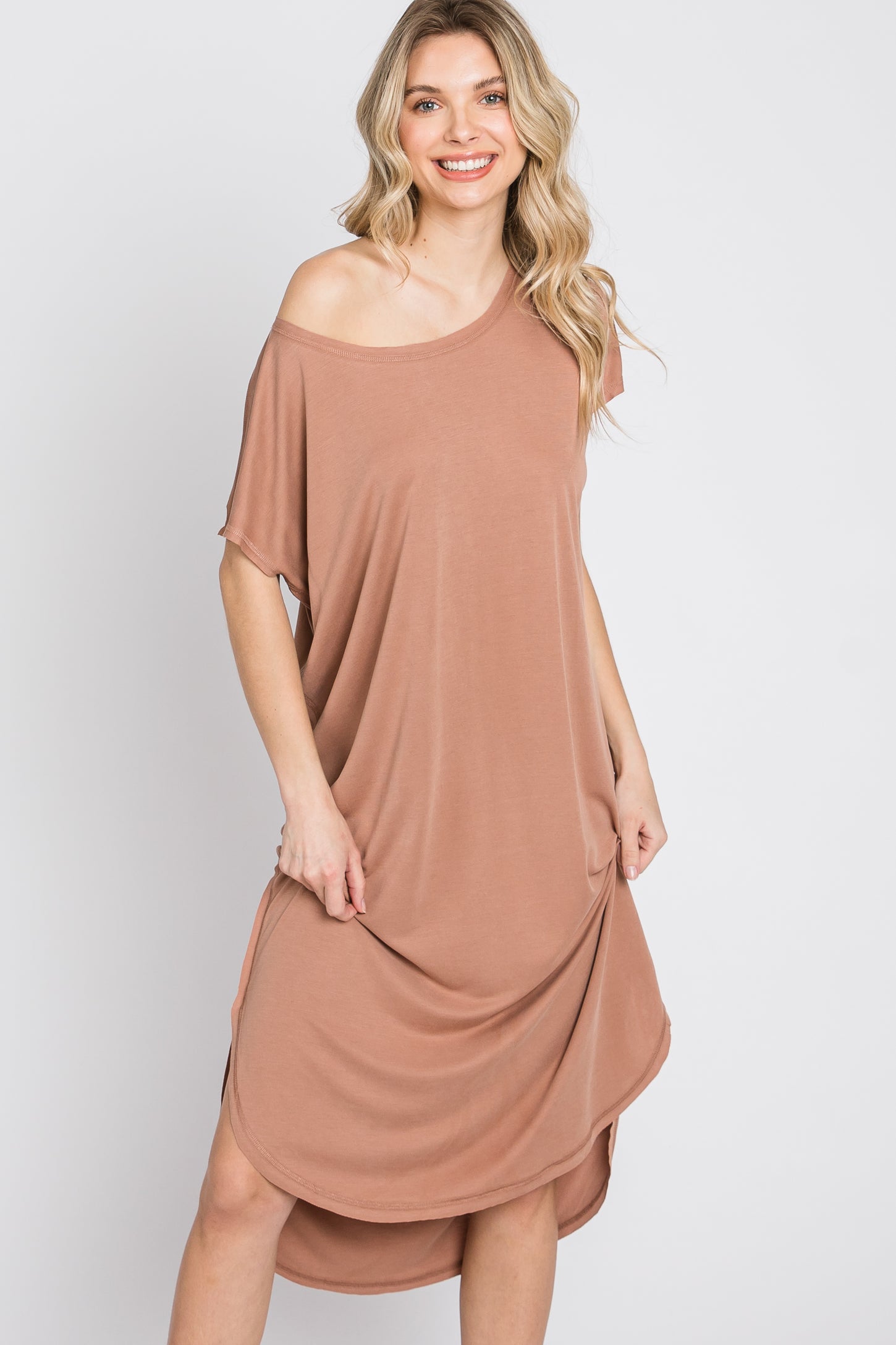 Mocha Raw Hem Basic Dress – PinkBlush