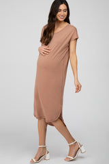 Mocha Raw Hem Basic Maternity Dress