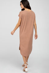 Mocha Raw Hem Basic Maternity Dress