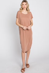 Mocha Raw Hem Basic Dress