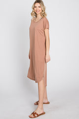 Mocha Raw Hem Basic Dress