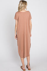 Mocha Raw Hem Basic Dress