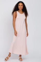 Light Pink Low V-Back Sleeveless Maternity Midi Dress