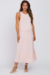 Light Pink Low V-Back Sleeveless Maternity Midi Dress