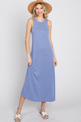 Periwinkle Low V-Back Sleeveless Maternity Midi Dress