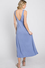 Periwinkle Low V-Back Sleeveless Midi Dress