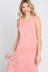 Pink Low V-Back Sleeveless Midi Dress