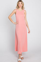 Pink Low V-Back Sleeveless Midi Dress