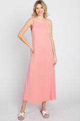 Pink Low V-Back Sleeveless Midi Dress