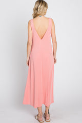 Pink Low V-Back Sleeveless Midi Dress