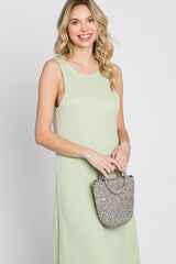 Light Olive Low V-Back Sleeveless Midi Dress