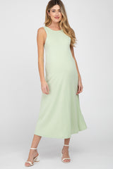 Light Olive Low V-Back Sleeveless Maternity Midi Dress