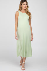 Light Olive Low V-Back Sleeveless Maternity Midi Dress