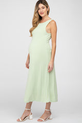 Light Olive Low V-Back Sleeveless Maternity Midi Dress