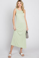 Light Olive Low V-Back Sleeveless Midi Dress