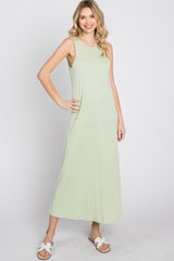 Light Olive Low V-Back Sleeveless Midi Dress