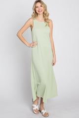 Light Olive Low V-Back Sleeveless Midi Dress