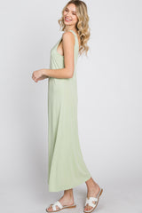 Light Olive Low V-Back Sleeveless Midi Dress