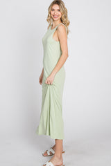 Light Olive Low V-Back Sleeveless Midi Dress