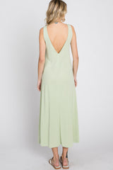 Light Olive Low V-Back Sleeveless Midi Dress