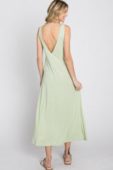 Light Olive Low V-Back Sleeveless Midi Dress