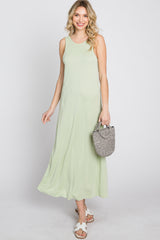 Light Olive Low V-Back Sleeveless Midi Dress