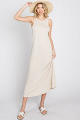 Beige Low V-Back Sleeveless Maternity Midi Dress