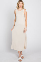 Beige Low V-Back Sleeveless Midi Dress