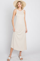 Beige Low V-Back Sleeveless Midi Dress