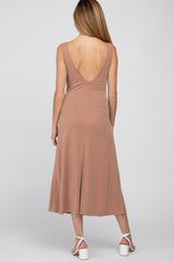 Mocha Low V-Back Sleeveless Maternity Midi Dress