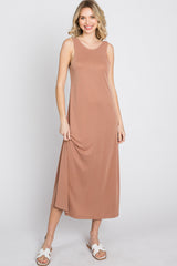 Mocha Low V-Back Sleeveless Midi Dress