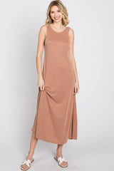 Mocha Low V-Back Sleeveless Midi Dress