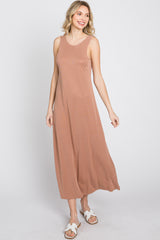 Mocha Low V-Back Sleeveless Midi Dress