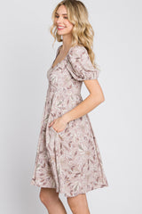 Dusty Mauve Floral Sweetheart Neck Dress