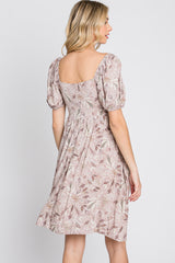 Dusty Mauve Floral Sweetheart Neck Dress