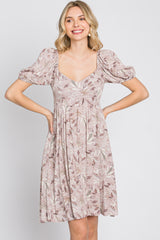 Dusty Mauve Floral Sweetheart Neck Dress