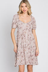 Dusty Mauve Floral Sweetheart Neck Dress