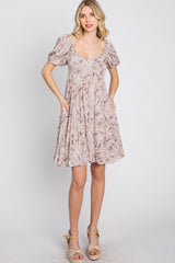 Dusty Mauve Floral Sweetheart Neck Dress