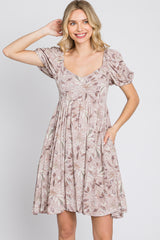 Dusty Mauve Floral Sweetheart Neck Dress