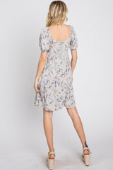 Grey Floral Sweetheart Neck Dress