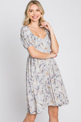 Grey Floral Sweetheart Neck Dress