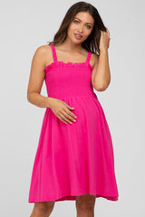 Fuchsia Smocked Top Square Neck Maternity Dress