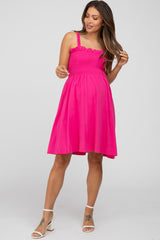 Fuchsia Smocked Top Square Neck Maternity Dress