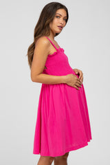 Fuchsia Smocked Top Square Neck Maternity Dress