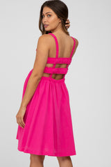 Fuchsia Smocked Top Square Neck Maternity Dress