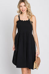 Black Smocked Top Square Neck Dress