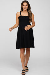 Black Smocked Top Square Neck Maternity Dress