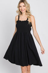 Black Smocked Top Square Neck Dress