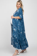 Blue Floral Paisley Ruffle Hem Maternity Cover-up